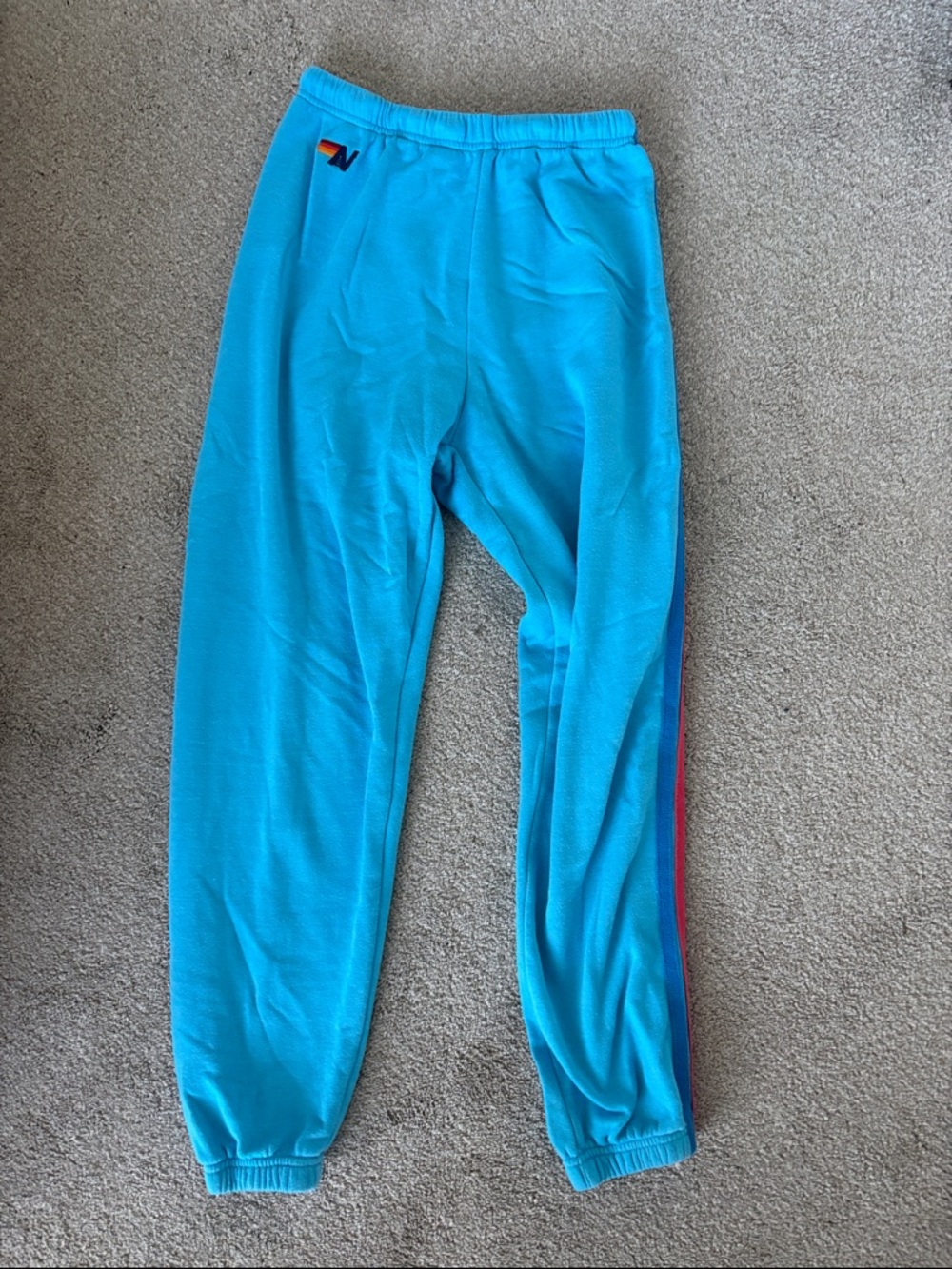 Aviator Nation Teal Sweatpants with Neon 5 Color Stripe